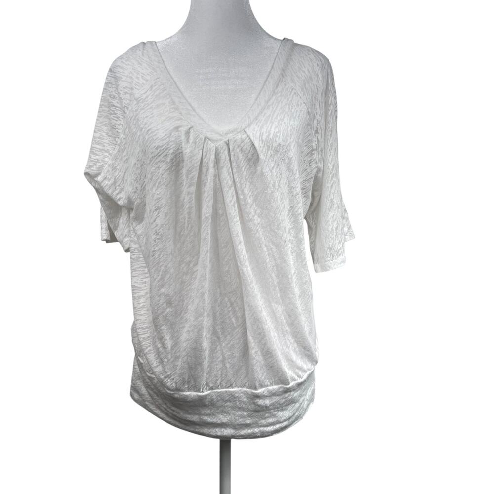 VTG 90s White Cotton Burn Out Top Sz M Y2K Beach Travel V-Neck Paper Thin